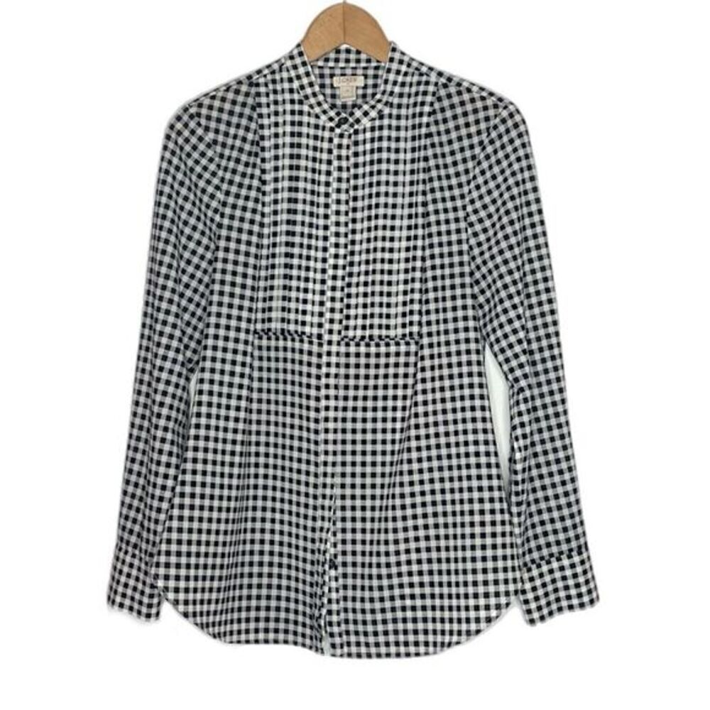 J. Crew Black White Long Sleeve Button Up Gingham Top Blouse